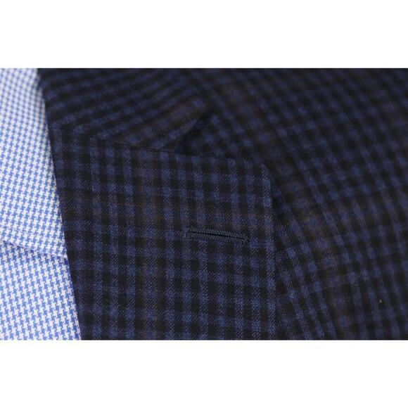 Peter Millar Blue/Black/Brown Check Wool 2-Btn Sportcoat Blazer 44L - Picture 5 of 9